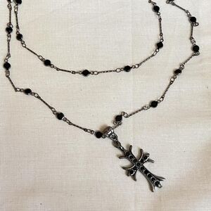 Elegant Black and Silver Cross Pendant Necklace